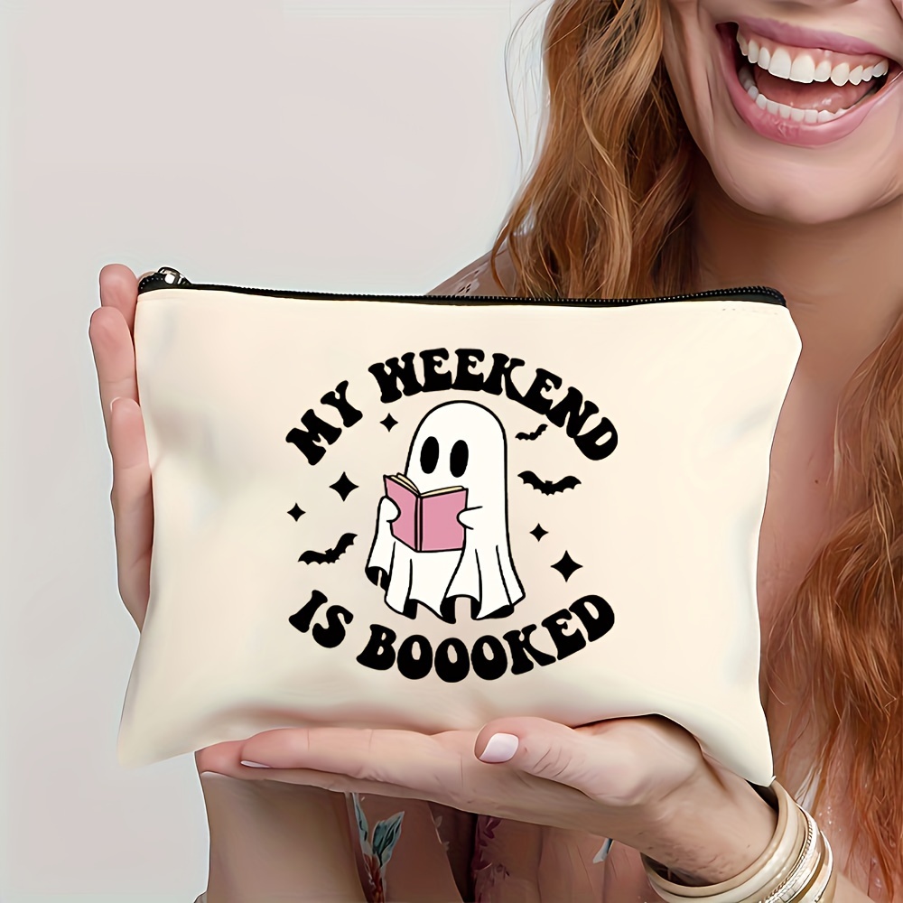 

1pc My Weekend Is Print Makeup Bag Zipper Bag, Travel Cosmetic Bag, Pen Bag, Stationery Supplies Bag, Multifunctional Bag, Gift , Halloween, For