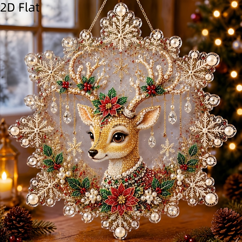 TEMU Kit de panneau absorbant pour peinture diamant cerf de Noël plat 2D, fait main | Chaîne en métal pré-, panneau rond en acrylique avec bordure en