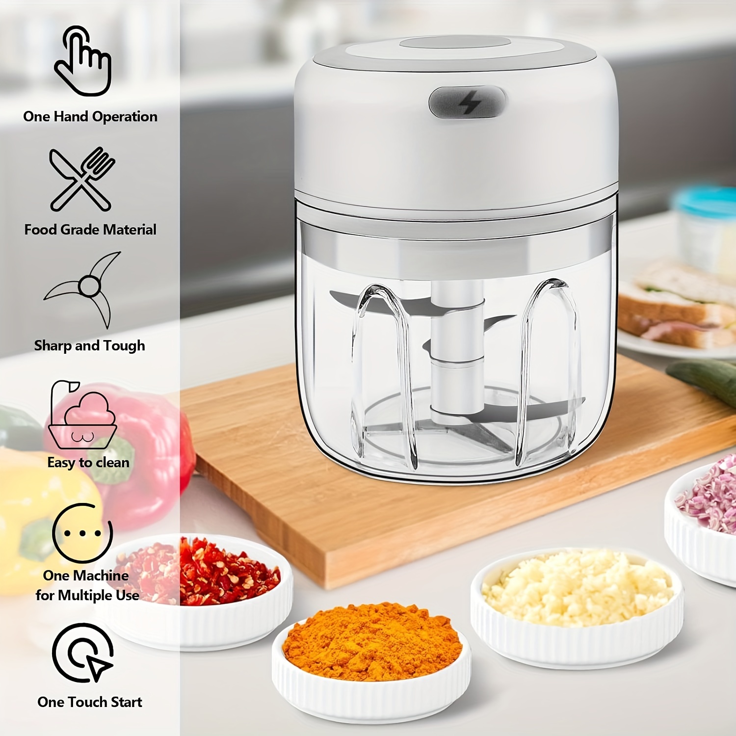 portable electric garlic vegetable chopper usb rechargeable mini food processor with powerful blender easy   for kitchen use details 6