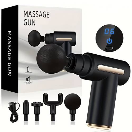 portable lcd six speed digital massage gun adjustable electric deep tissue massager mini massage gun usb rechargeable with 4 replaceable massage heads fathers day gift valentines day gift