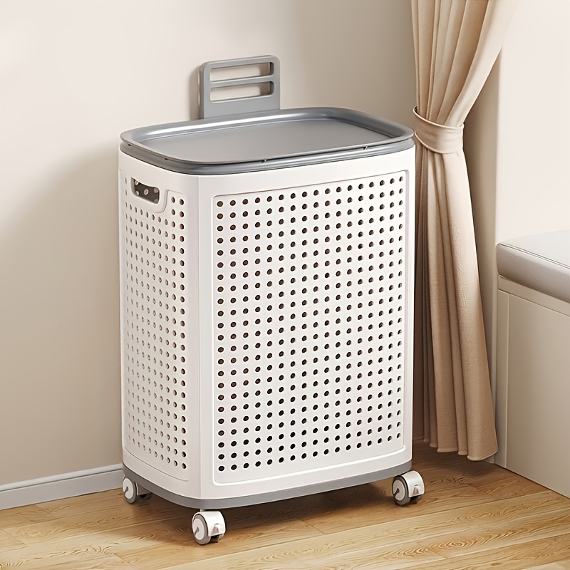 TEMU Foldable Dirty Laundry Basket With Wheels And Lid, Large Capacity Breathable Dirty Laundry Basket, Clothes Storage Basket With Rollers, Dirty