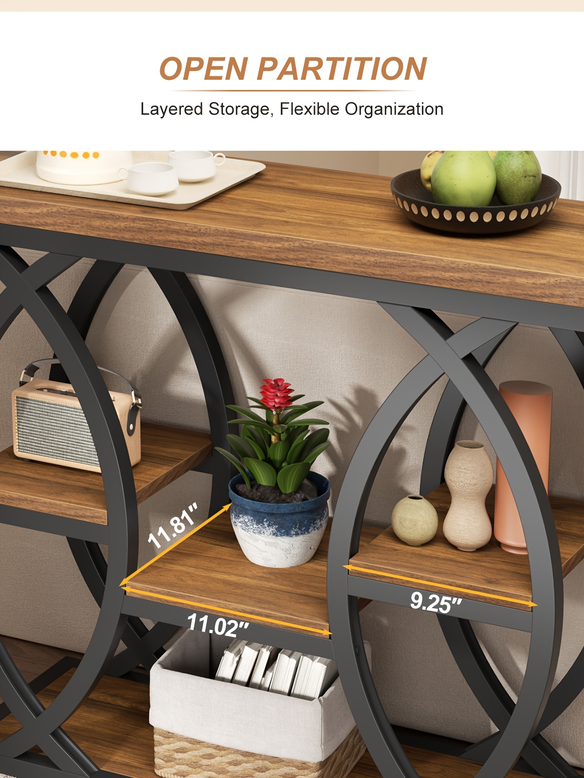 39-Inch Holiday-Themed Console Table, 4-Tier Sofa Side Table with Storage Shelves, Narrow Wood And Metal Frame Decorative Table, Suitable for Small Spaces, Hallway, Entryway, And Christmas