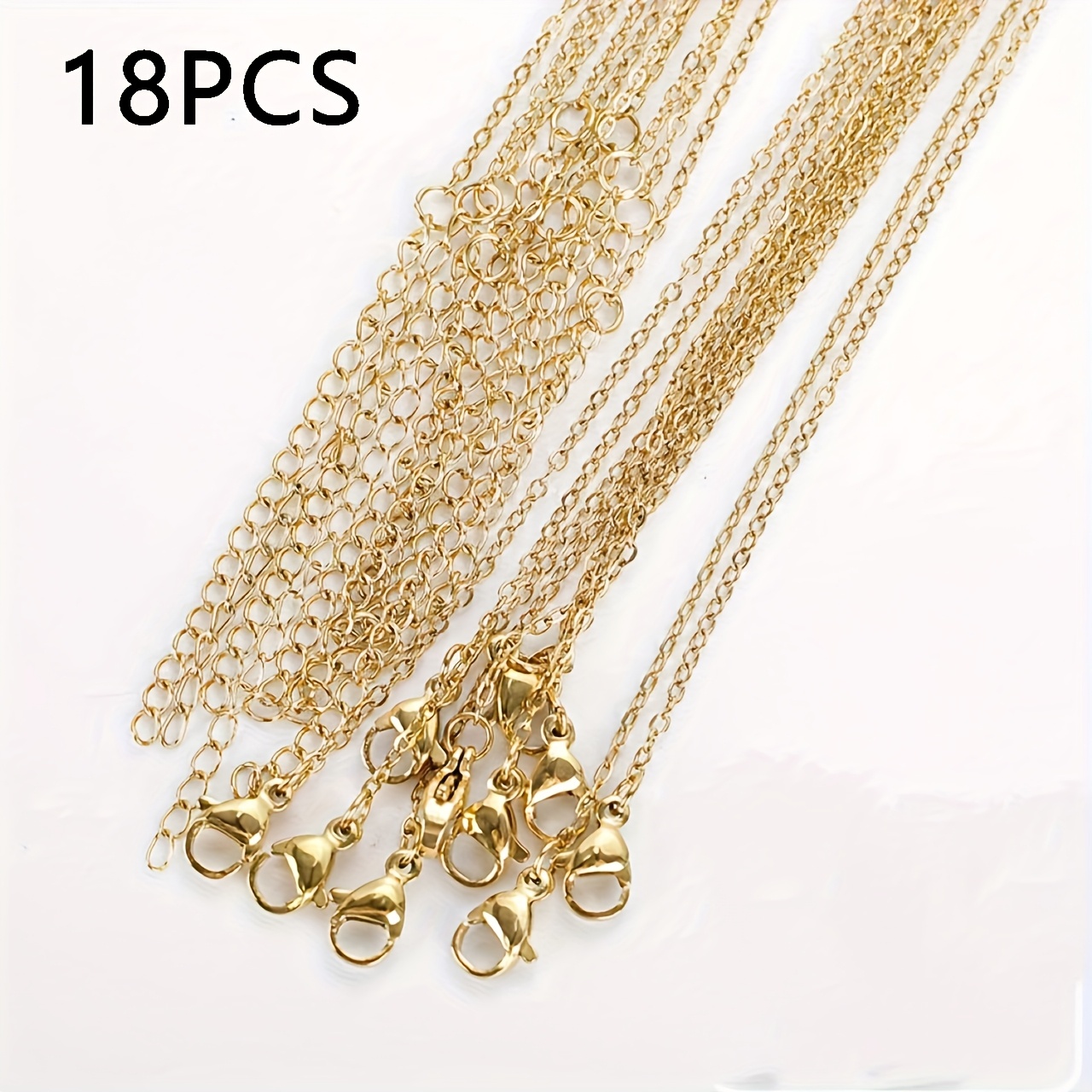 TEMU 18pcs Chaîne de Collier en Acier avec Fermoir , Fournitures de Fabrication de Bijoux en Acier Inoxydable, Ajouts de Bijoux,