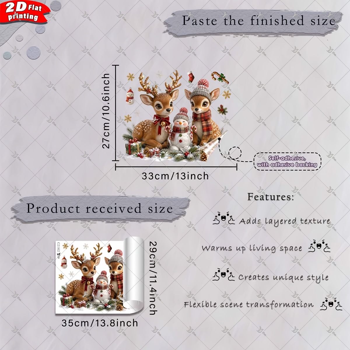 TEMU 2d Flat, 1pc 2d Flat Printed Christmas Snowman Knitted Hat Scarf Gift Candy Cane Pine Cone Snowflake Window Clings Diy Self-adhesive Removable