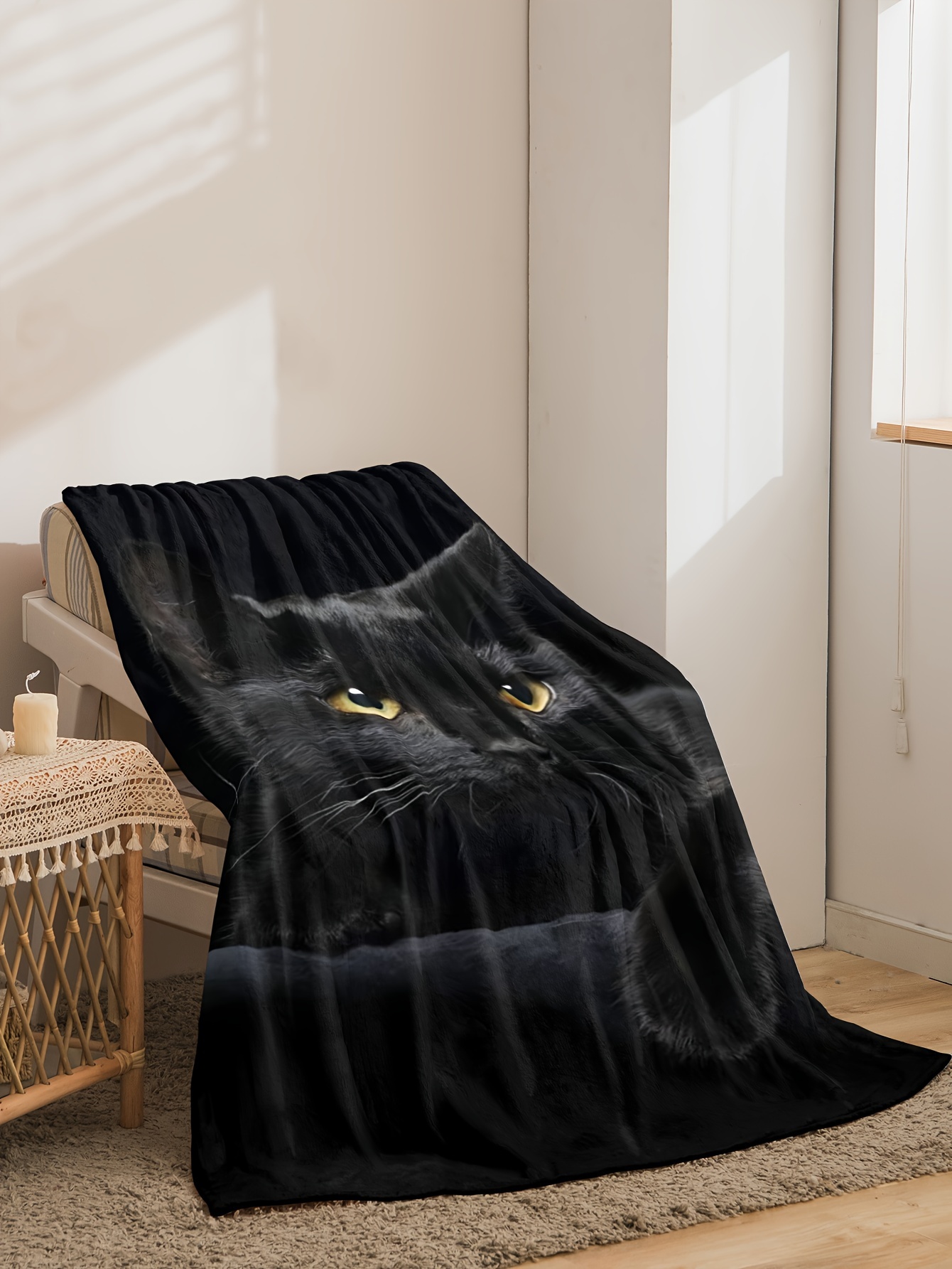 1pc flannel hd   blanket black cat blanket cat gift suitable for female and male cat lovers cat pattern blanket soft and comfortable shawl blanket cute black cat decoration cat theme gift   details 3