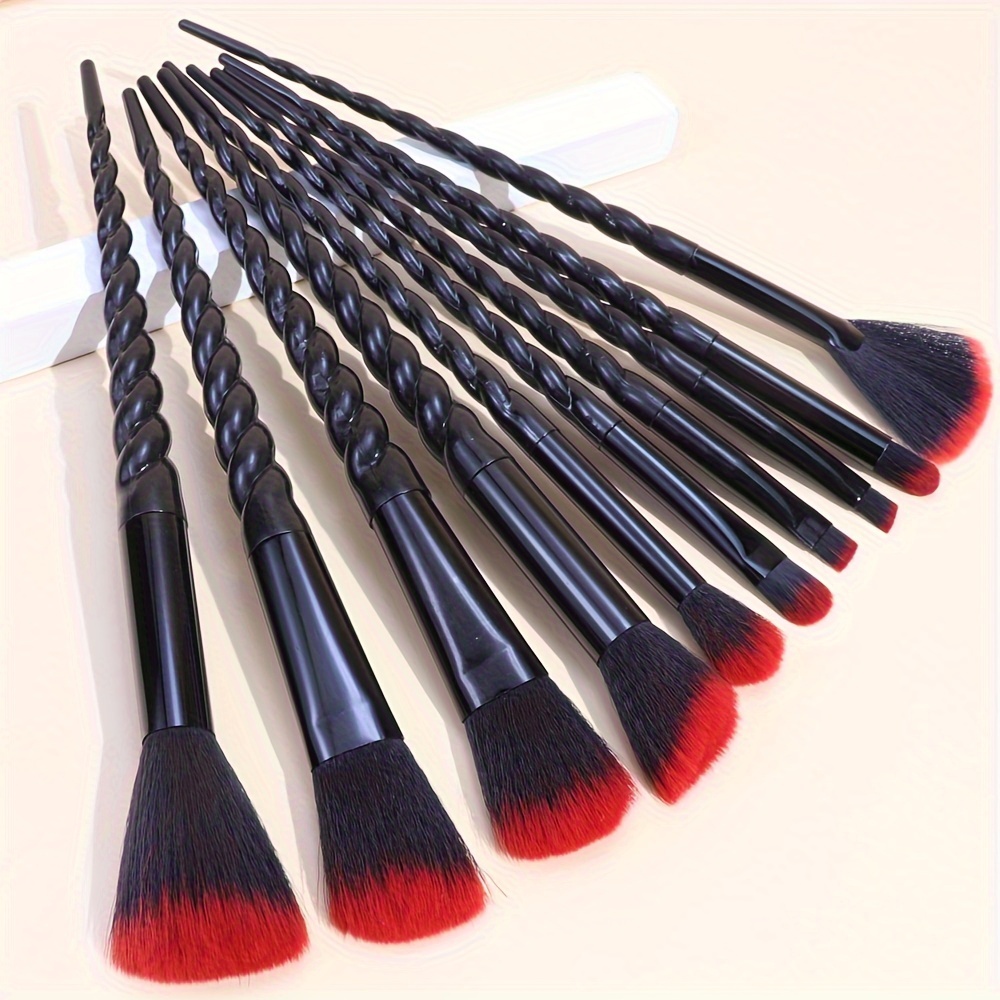 TEMU 10-piece Oval Makeup Brush Set - Professional Cosmetic Tools With Abs Plastic Handles, Nylon , Unscented, Suitable For Types