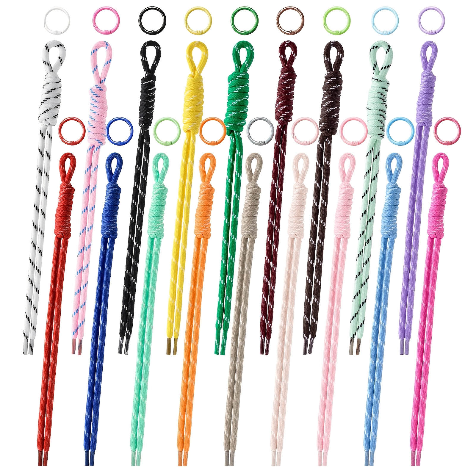 TEMU 36pcs Set Colorful Braided Paracord Keychain With Spring (18pcs Rope And 18pcs Buckles), Handmade Rope Bag Charm, Woven Cord Key Strap,