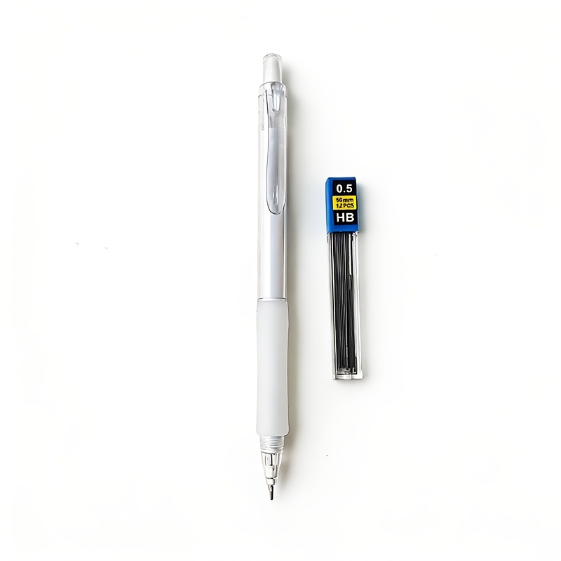 TEMU 1 Set de crayon automatique blanc, stylo rétractable de 0,5 mm, prise souple confortable pour une écriture facile, ensemble de crayons