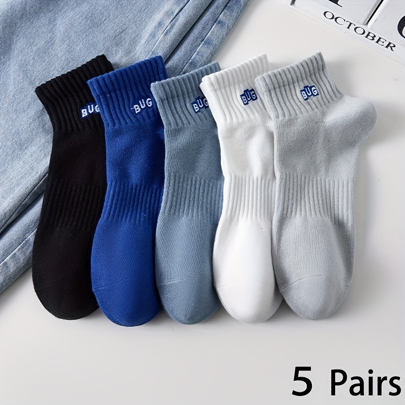 

5 Pairs Of Men' Solid Liner Anklets Socks, Comfy Breathable Soft Sweat Absorbent Socks For Men's Outdoor Wearing