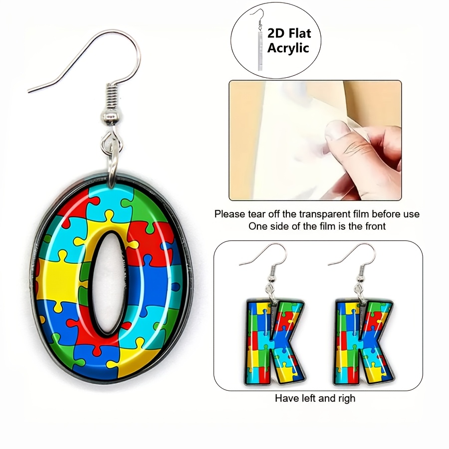 Cute "OK" Autism Puzzle Acrylic Cartoon Earrings