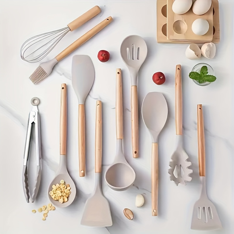 

Uiui 12-piece Silicone Kitchen Utensil Set With Wooden Handles - , Heat Resistant, Elegant Cookware Collection For Daily Use & Holiday Gifts - Christmas, Easter, Thanksgiving,