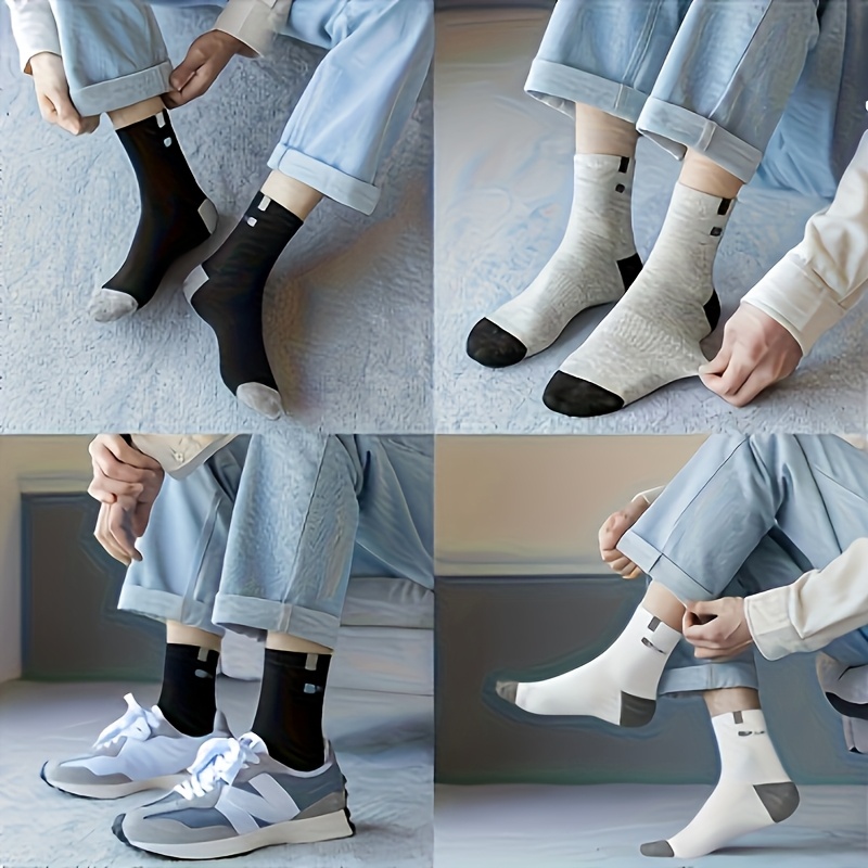 10 Pares/5 Pares - Calcetines Deportivos Transpirables para Hombres - Estampado de Letras de Moda, Alta Elasticidad, Calcetines para Correr al Aire Libre, Calcetines Unisex para Senderismo y Deportes, Calcetines de Moda con Letras Tendencia