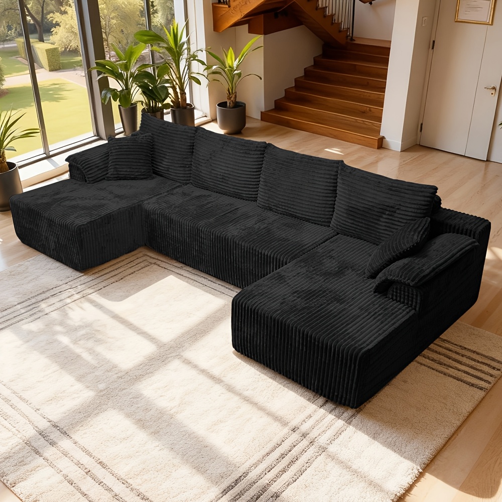 Image of 131.8 Inch Modern Minimalist Corduroy U-shaped Modular Convertible Sofa Bed, Cloud Corner Sofa Furniture, No Assembly Home Theater Living Room Couch