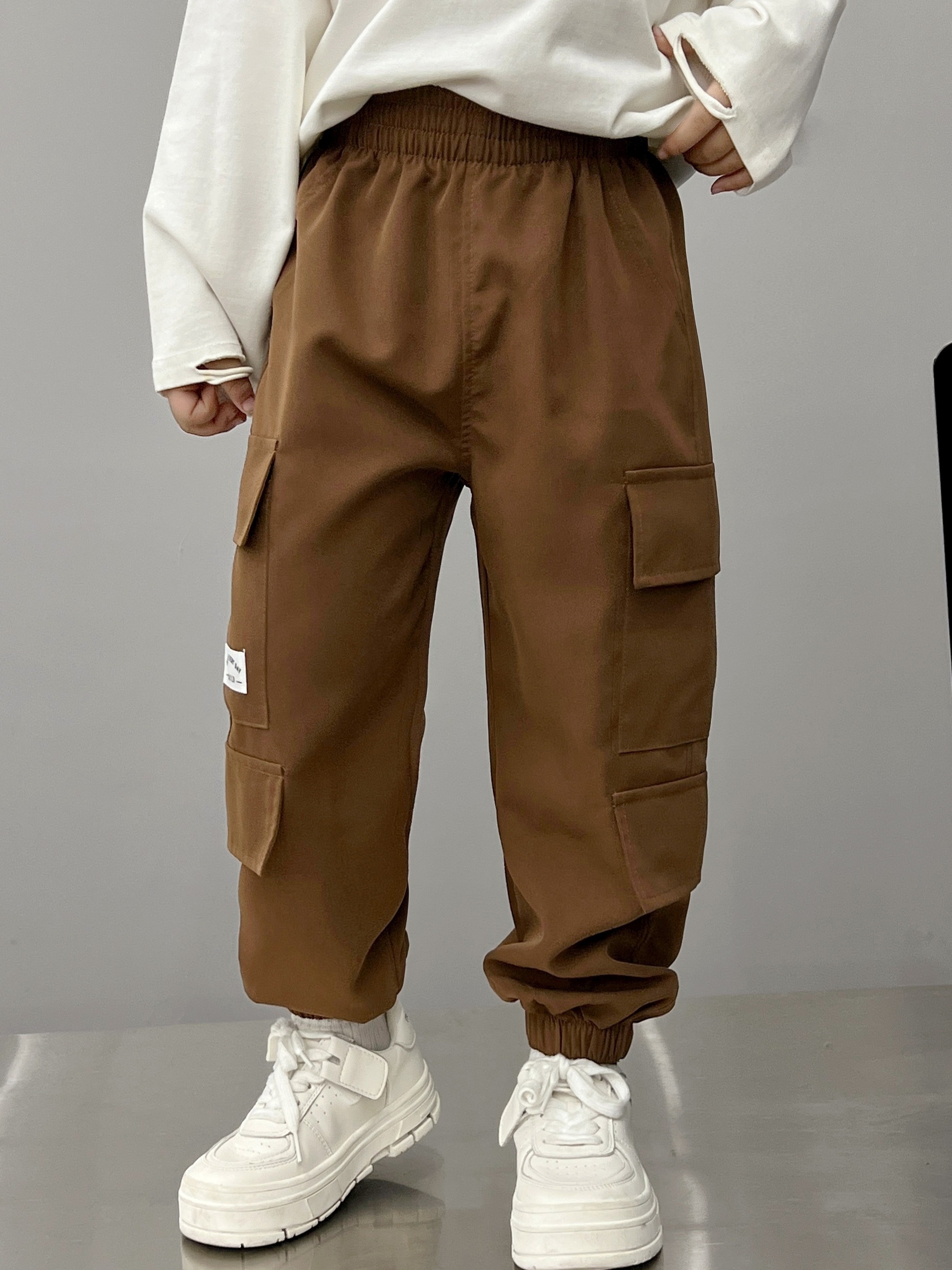 army green versatile multi pockets footed boys cargo pants