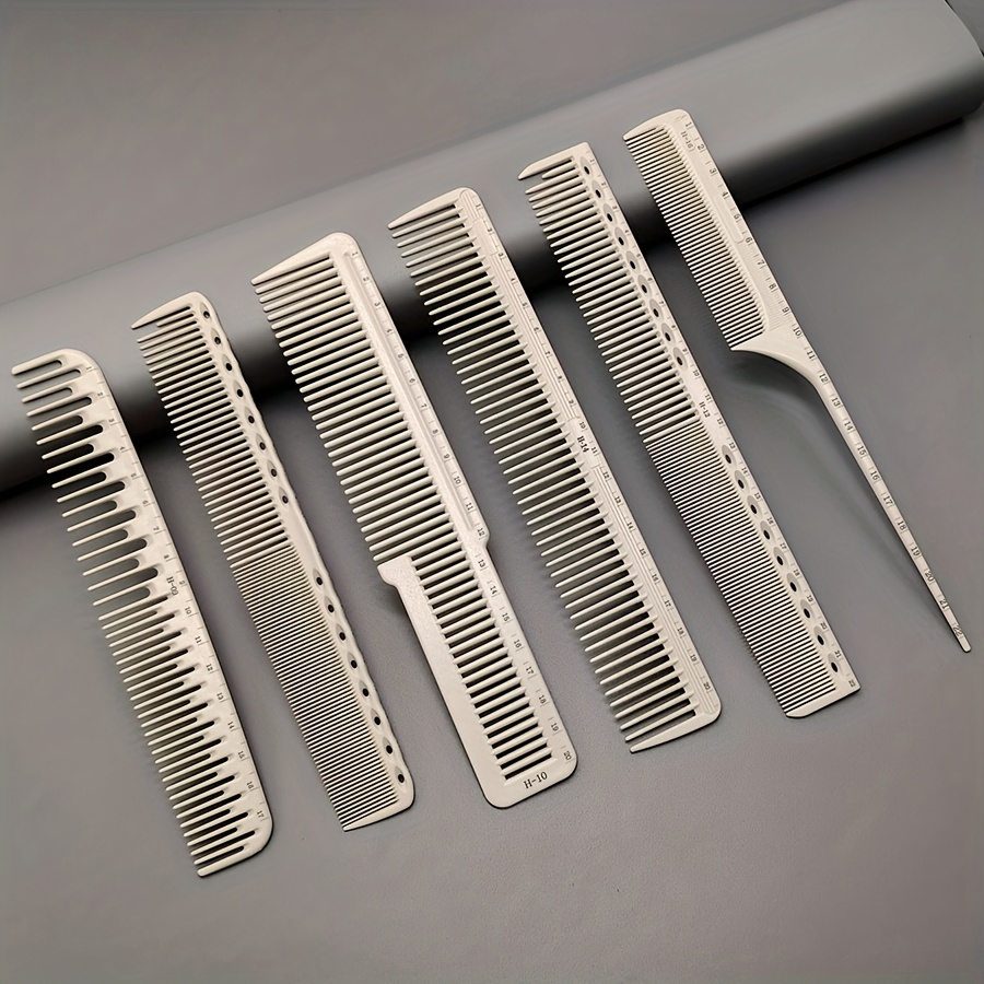 E-shop 6-teiliges professionelles Friseurkamm-Set, Spiralmuster Styling-Kämme für Männer Frauen, Langschneide- Styling-Kämme-Set, Weiß mit Maßstab,