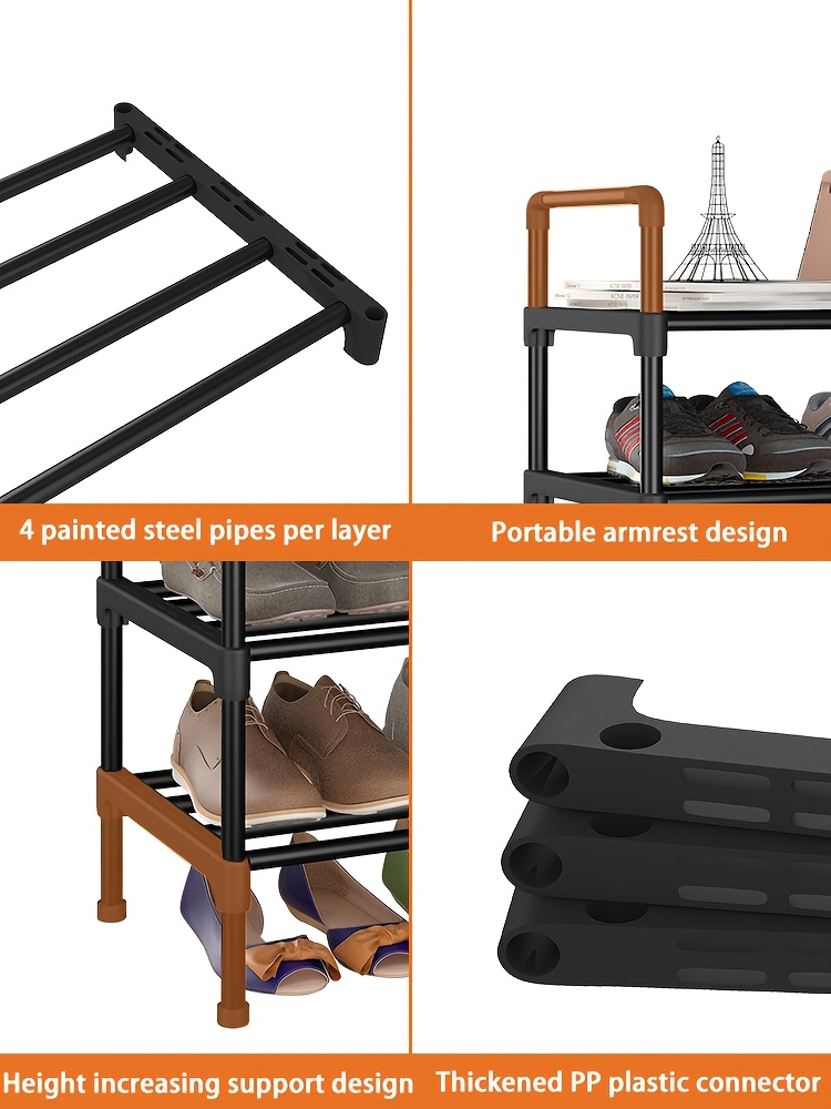 1pc   6 tier stackable shoe rack black metal and plastic freestanding shoe organizer for entryway bedroom floor outdoor space saving storage shelf no   details 1