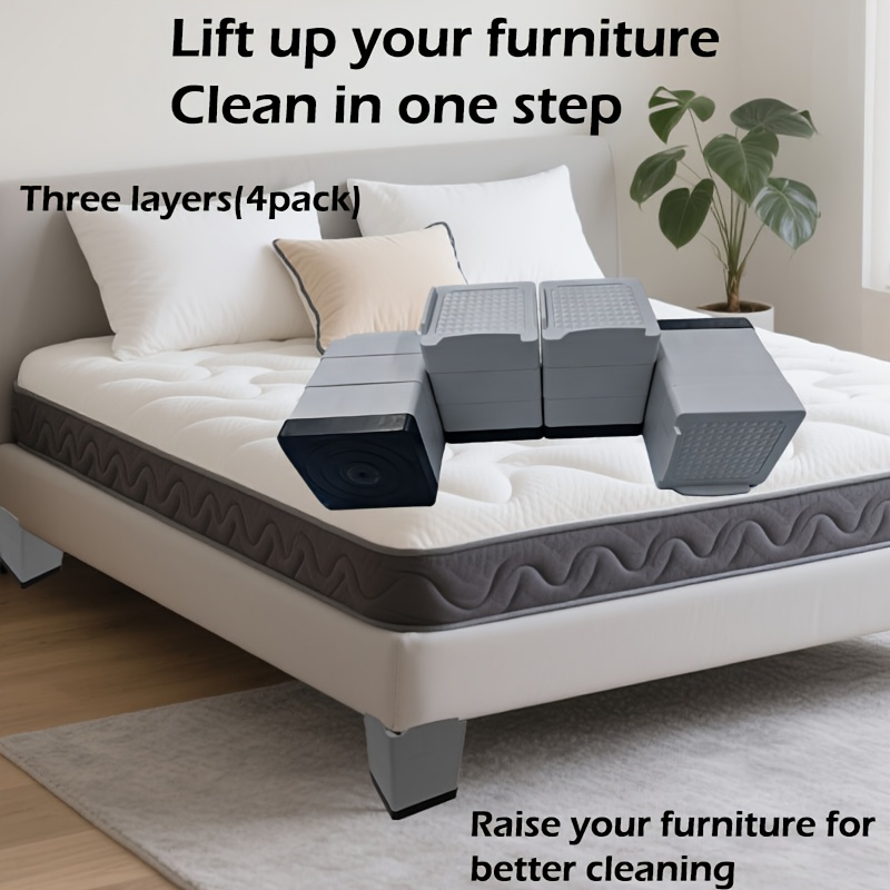 Set Of 4 Sturdy 3-Inch Bed Risers – Anti-Slip Furniture Lifts, Heavy Duty Stackable Support