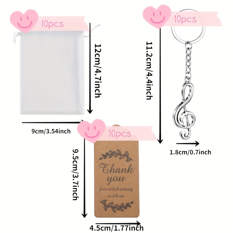 Image of 30pcs Musical Note Key Chain Party Favors Music Symbol Key Rings Thank You Gift Tags Organza Bags For Wedding Christmas Party Favors Decoration