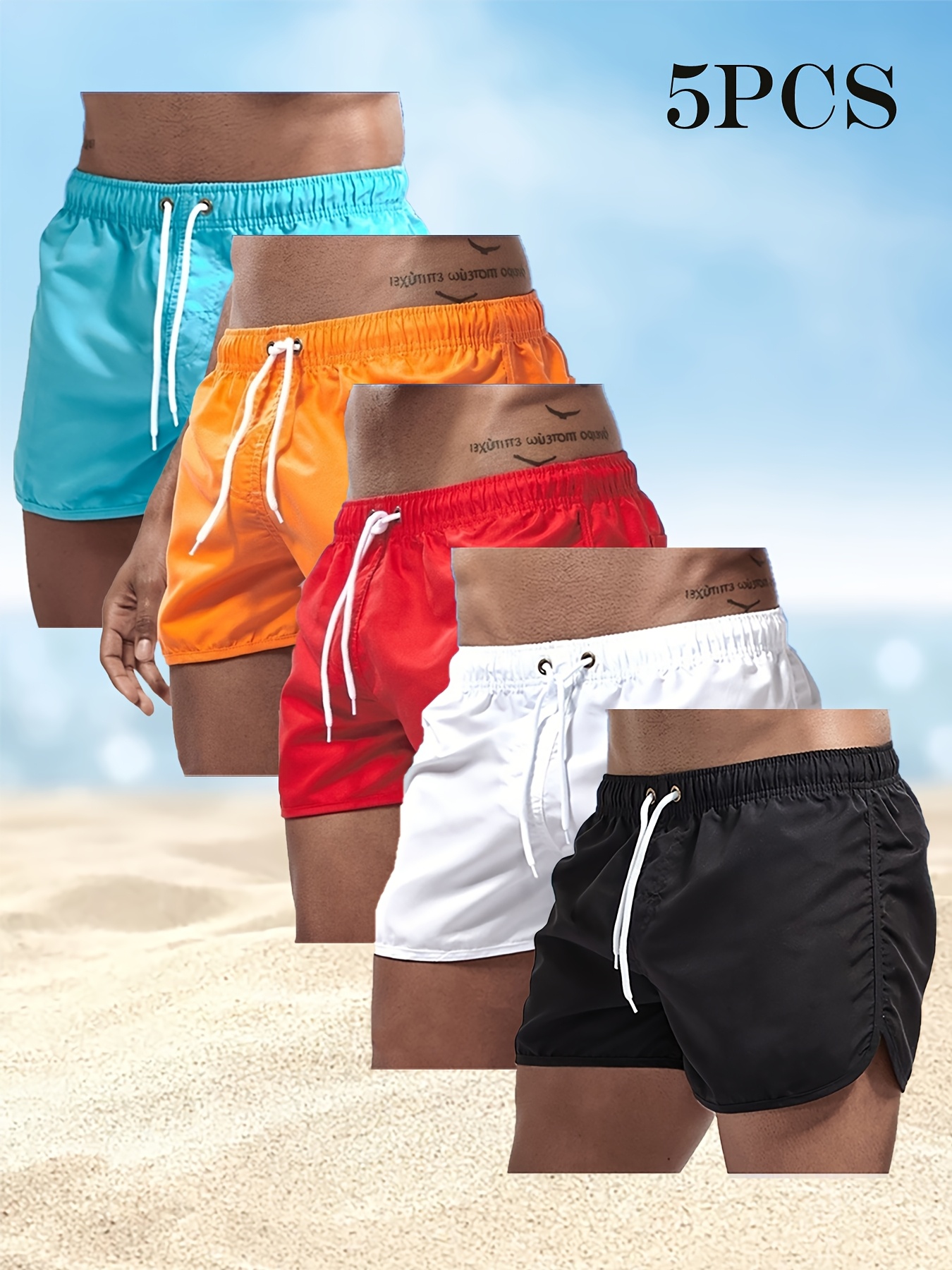 Men's Quick-Dry Board Shorts with Pockets & Drawstring