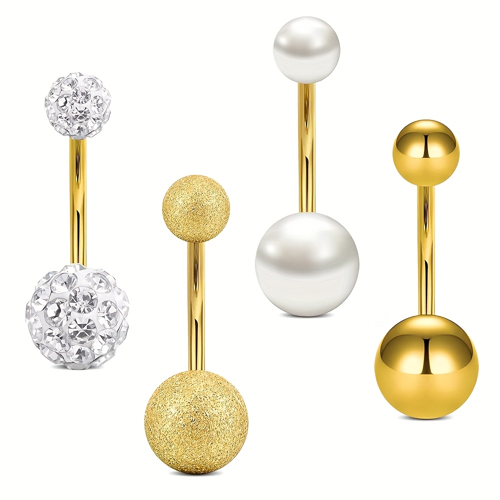TEMU 4pcs Belly Button Rings 8mm Stainless Steel, Simple Belly Belly Rings See Style, Belly Button Piercing Barbell Piercing Jewelry For Women, Gift For Day, For Daily.party, Vacation, Dbella