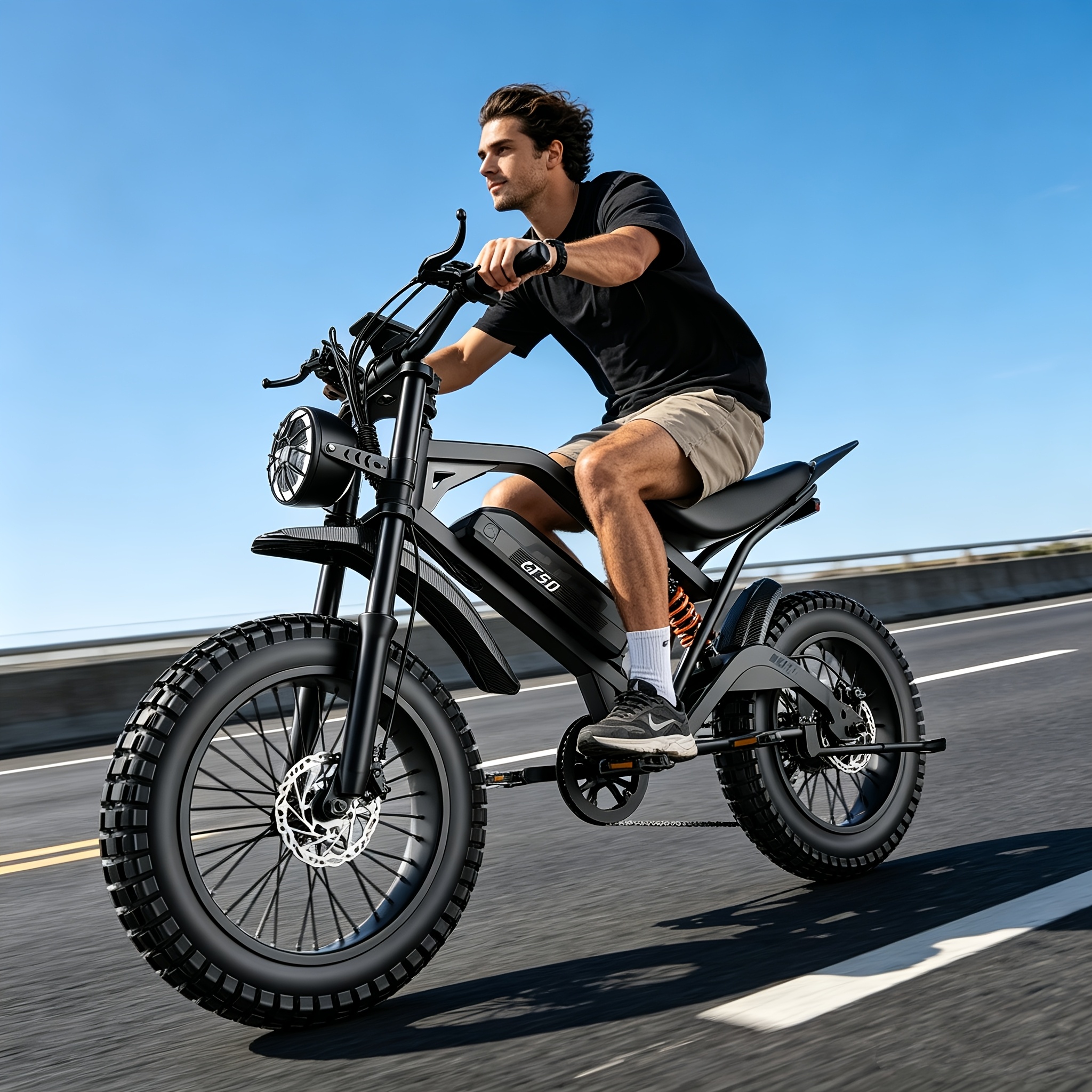 gt50-electric bike for adults teens, 749w   off-road ebike, 27.9mph and 65miles, 20 x 3in portable electric bike, dual suspension and dual brake, commuting ebike with long-seat, 365lbs Product details 5