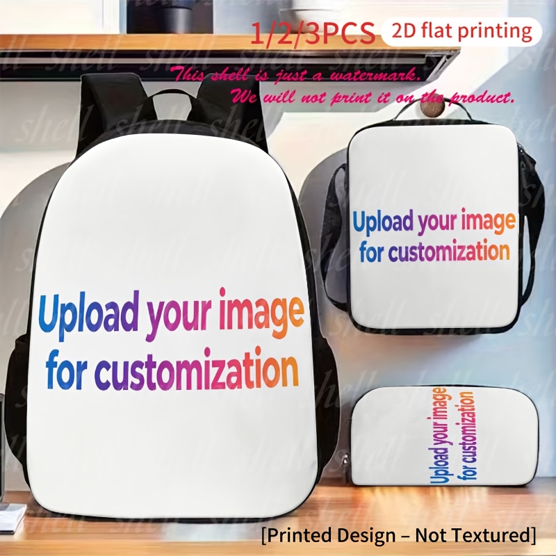 TEMU 1/2/3pcs Customizable Backpack Set - 17-inch Large Capacity Multi-functional Backpack, Pencil Case, Crossbody Bag. Personalized Photos Can