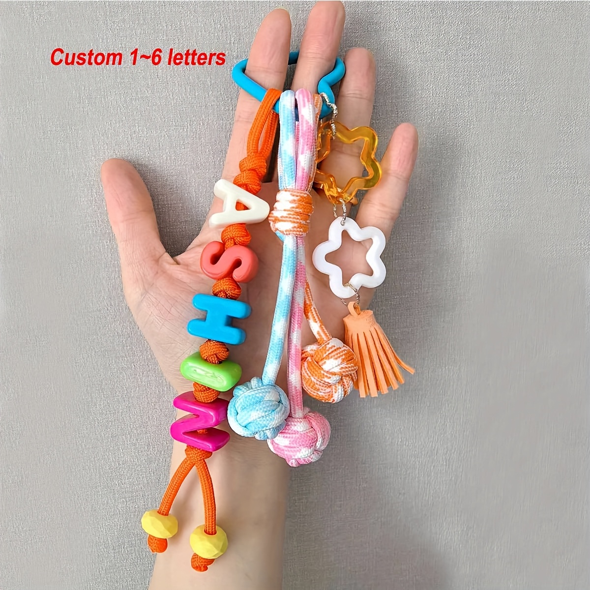 TEMU [2d Flat] [2d Flat] [customization] 1pc Personalized Acrylic Letter Dopamine Color Bag Ornament, Star/tassel/woven Ball/keychain, Customizable