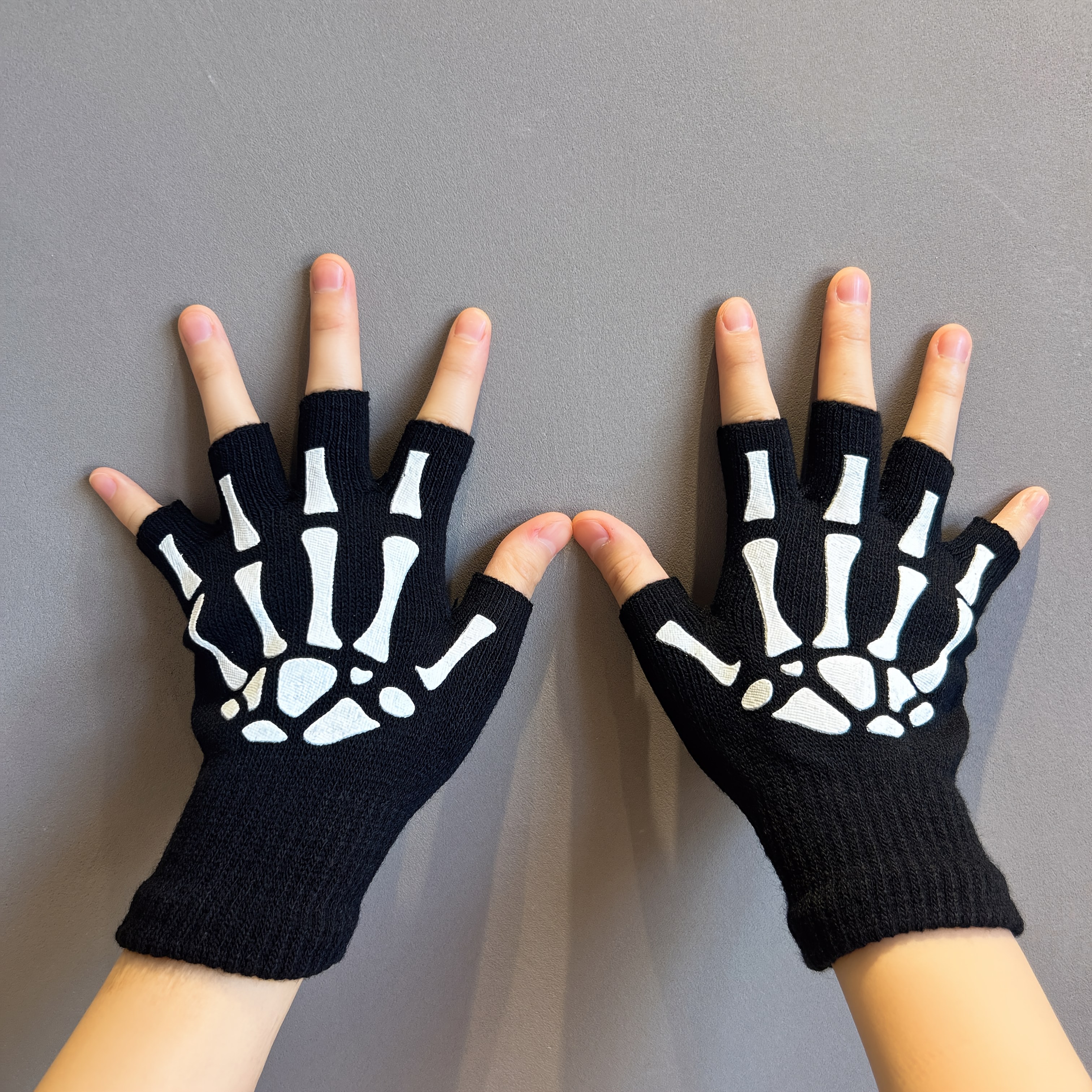 skeleton fingerless gloves sold on Temu United States
