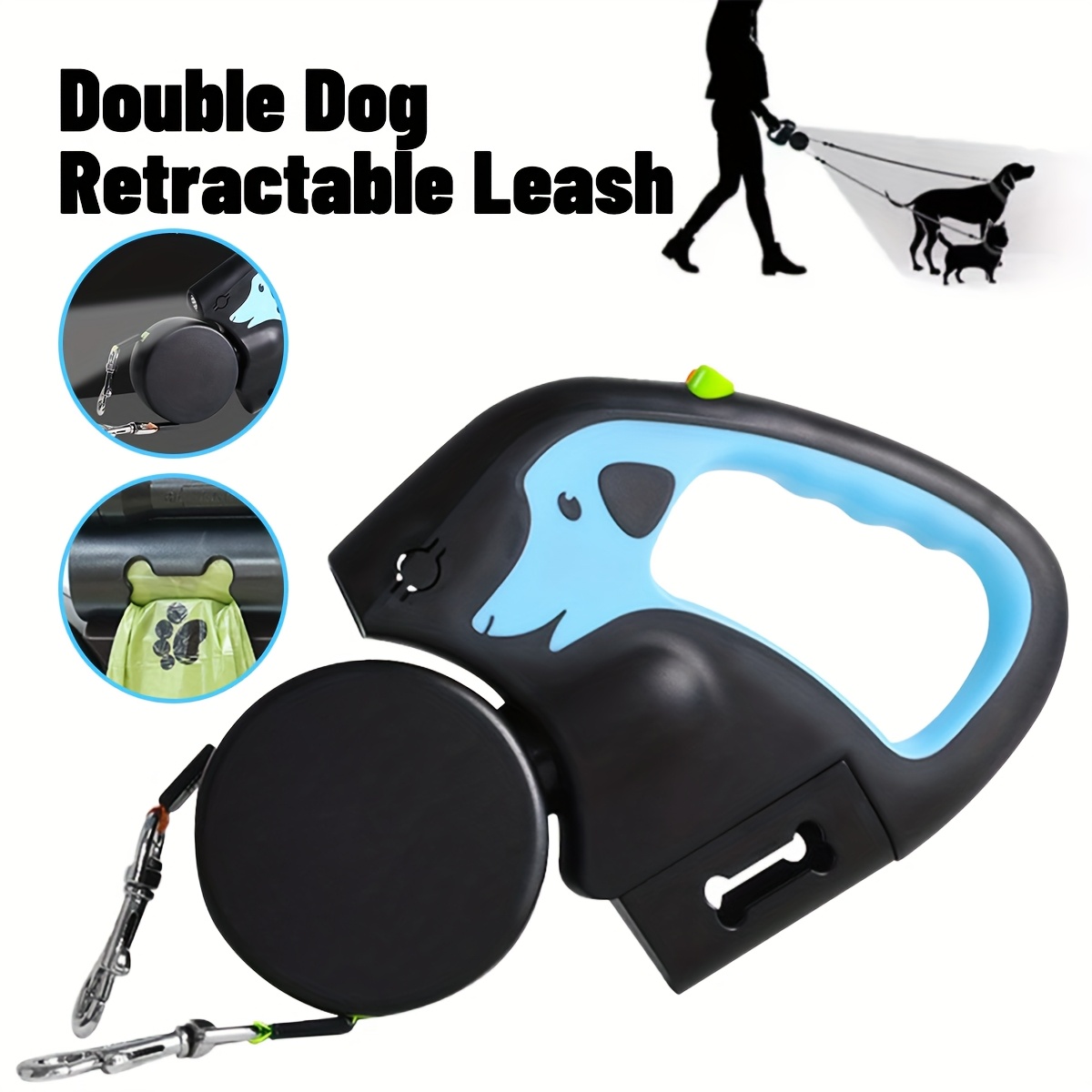 

1pc Of Automatic Telescopic Leash, 1 To Two, Double Head Leash, Flashlight, Nylon, Control, Outdoor And Trips With Small And Medium-sized Pets