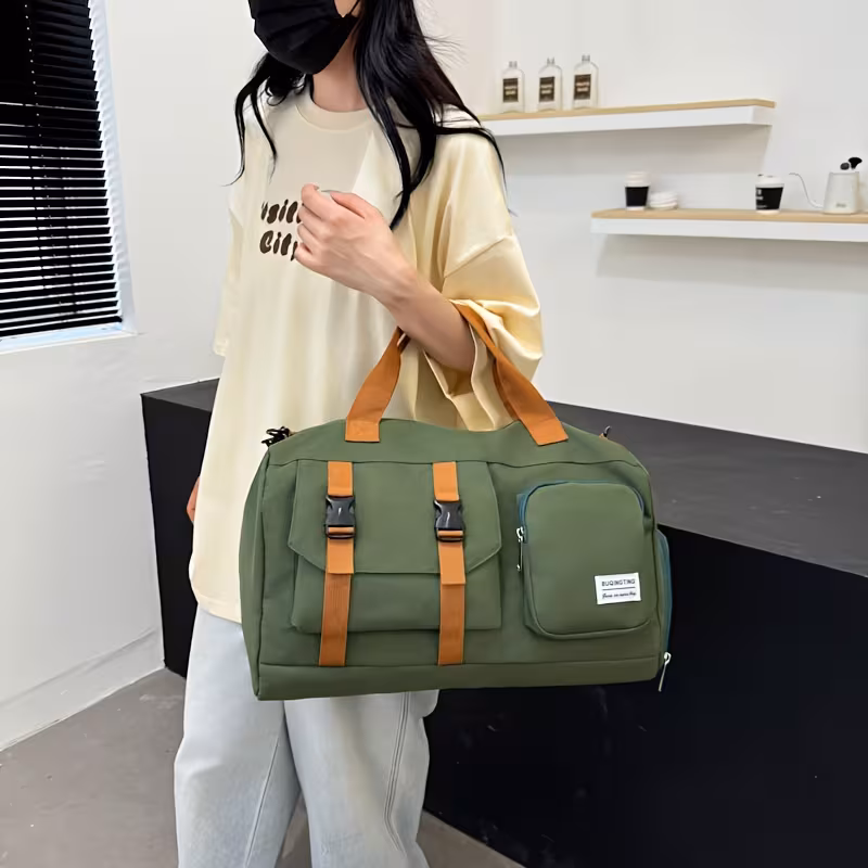large capacity travel duffle bag durable oxford fabric gym sports bag with shoe compartment adjustable shoulder straps multiple pockets convertible crossbody handheld for men green gray beige bag sturdy zippers workout gear versatile carry material fitness enthusiasts 1