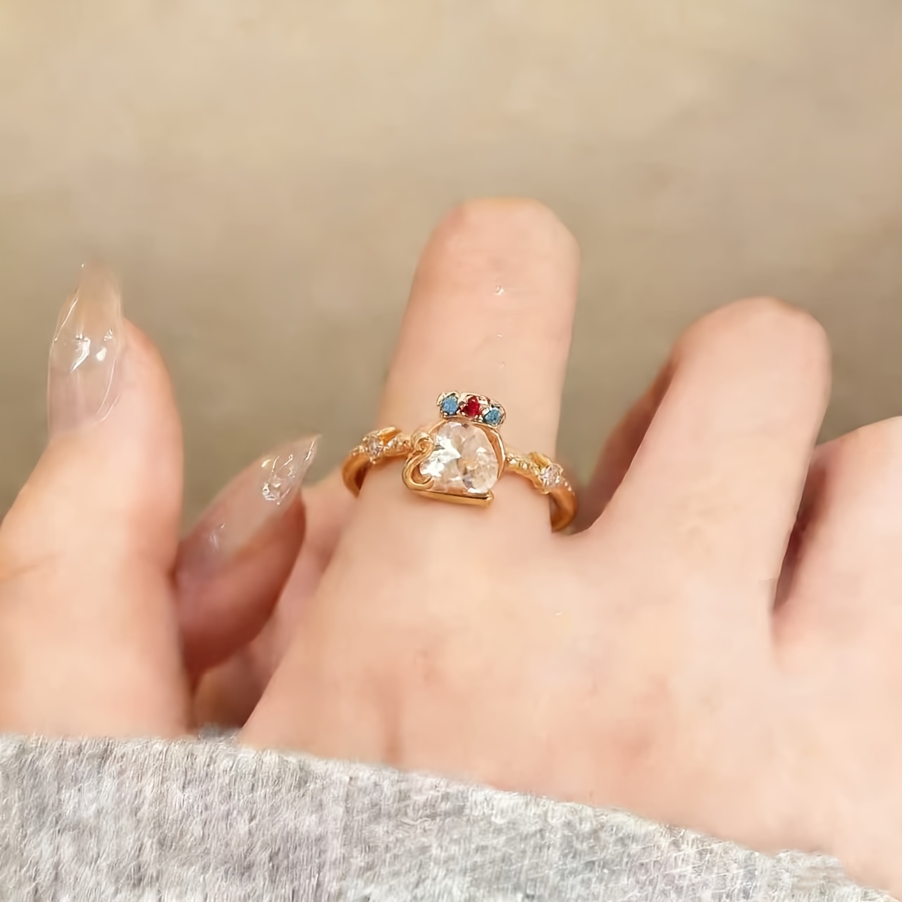 Luxurious French-Style Fairytale Ring with Synthetic Zirconia