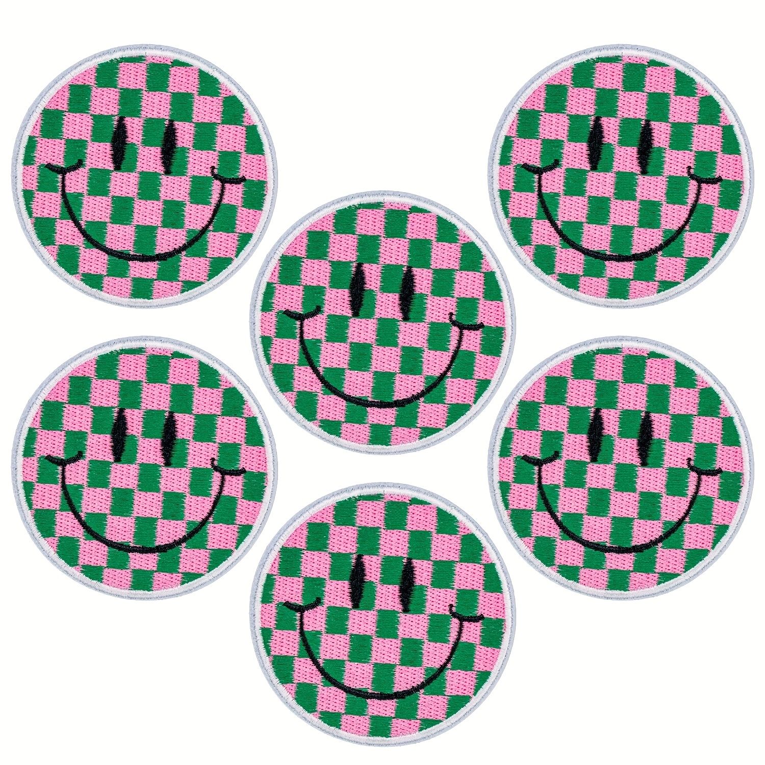 Image of 6pcs New Style Creative 9-color Checkered Smile Embroidered Cloth Stickers Clothes, Shoes, Hats, Bags Ironing Or Sewing Diy Decorative Patch Stickers