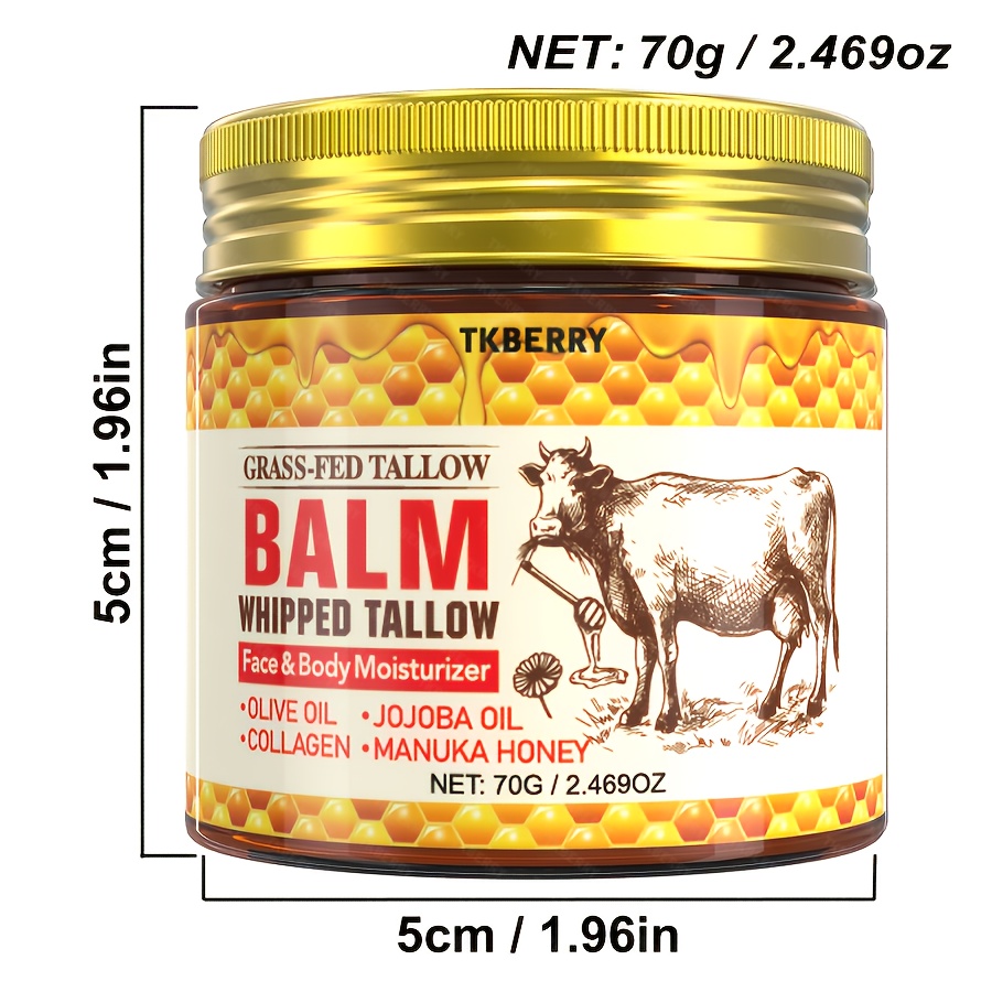 Image of Of Whipped And Honey Balm, A Beef Moisturizer For Face And Body Enriched With Olive Oil, Jojoba Oil, Collagen, And Unscented All-beef Cream Suitable For Types