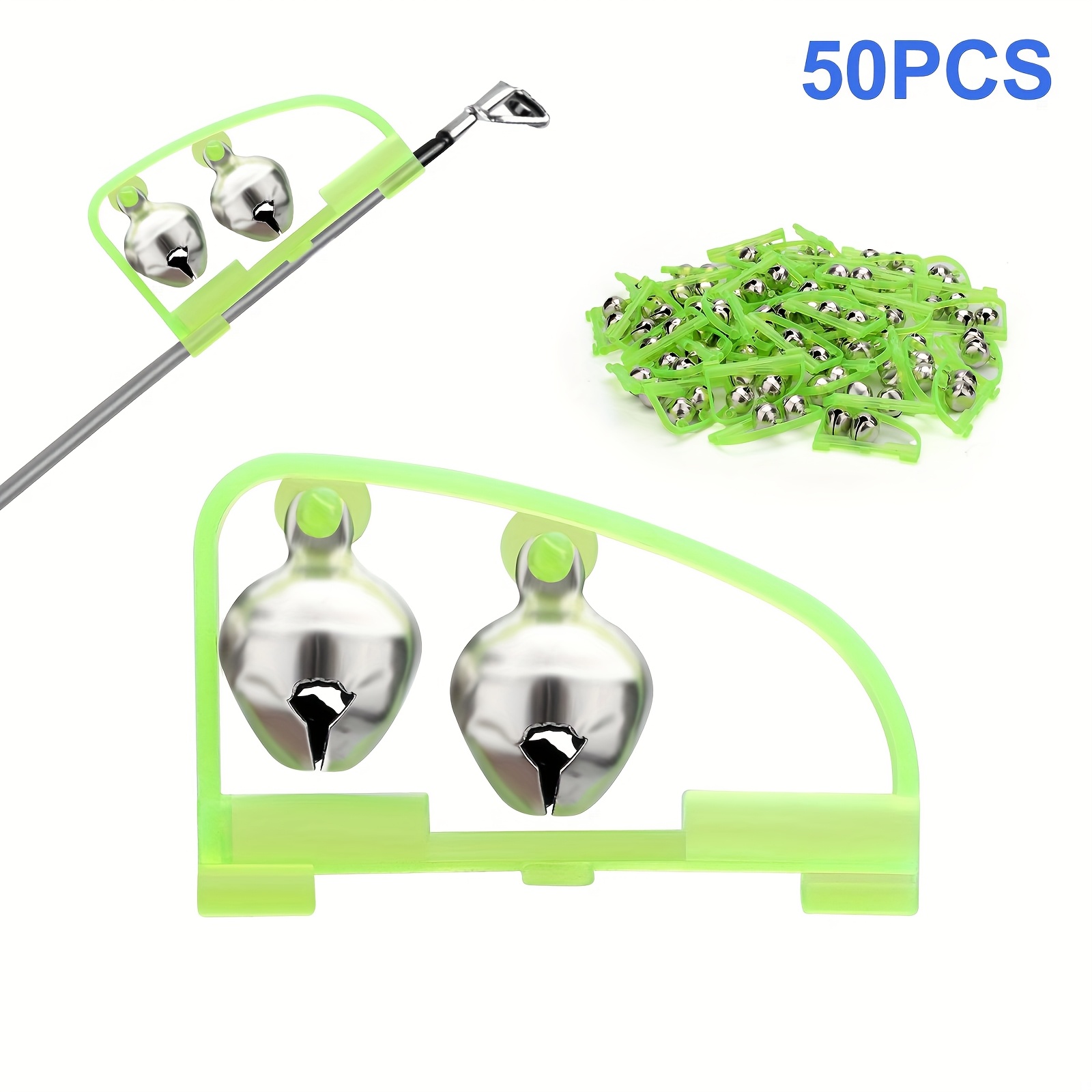 TEMU 50pcs Fishing Rod Alarm Bell Set, Clip-on Fishing Indicator, For Sea Fishing, Adjustable & Portable Metallic Bite Indicator, Fishing Accessories