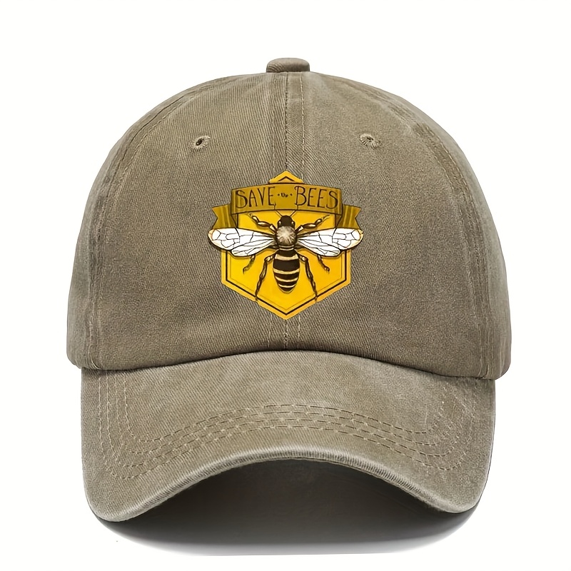 TEMU Men'-themed Baseball Cap With "save The Bees" Print & - Adjustable Strap, Breathable Bee Pattern Suitable For Outdoor Sports, Casual Wear,