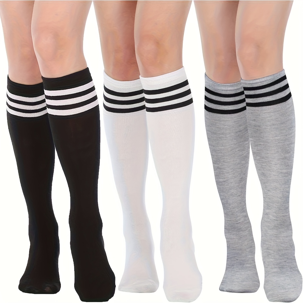 E-shop 3 Paar Damen Kniestrümpfe, Einfarbige Lange Socken, Warme Beinwärmer, Ganzjahres-Geschenk