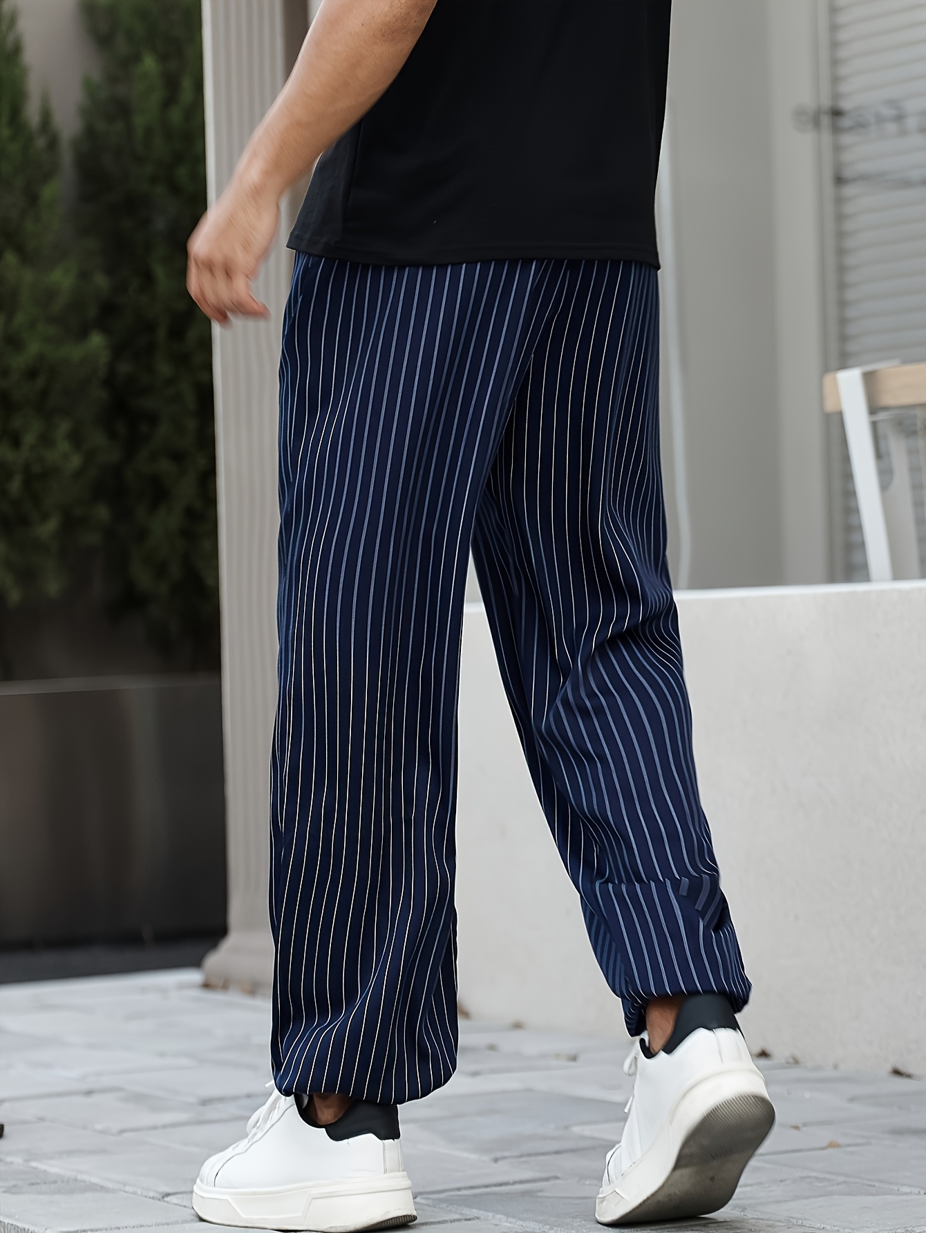 Vertical Striped Cotton Blue Striped Pants Men Vertical Striped