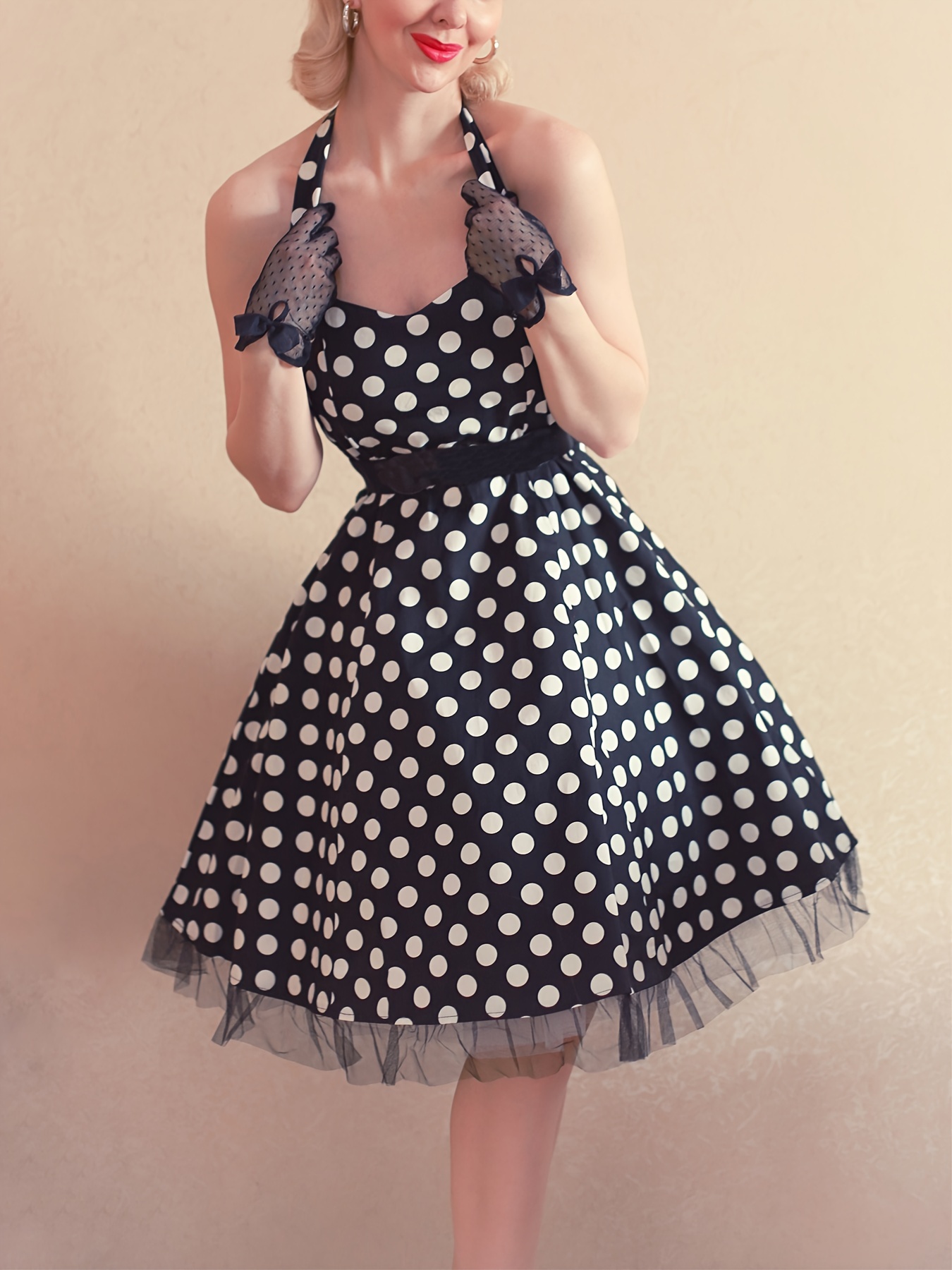 Vintage Polka Dot Midi Dress for Women - V-Neck vintage polka dot midi dress women v neck short sleeve - Temu