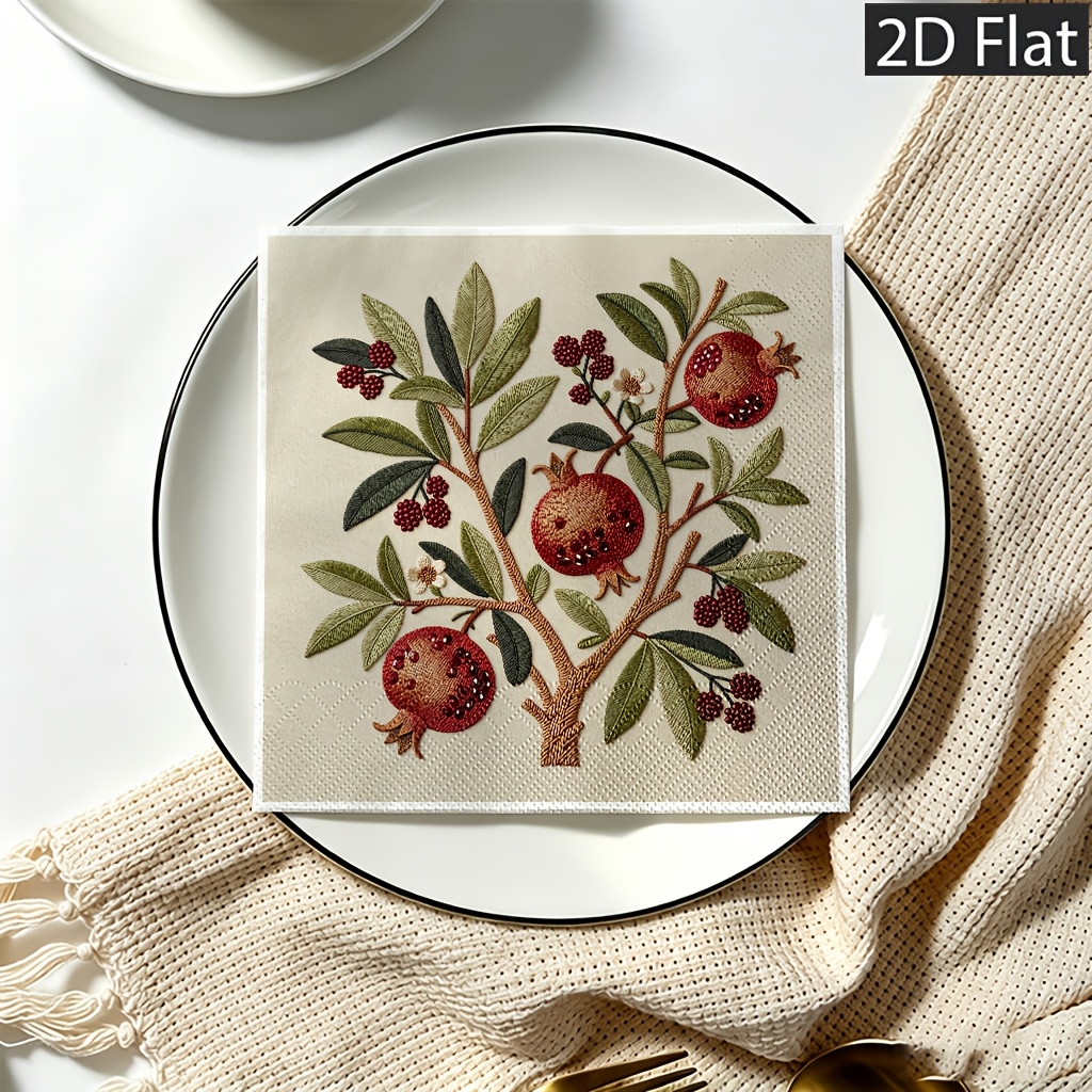 TEMU Lot de 20 serviettes en papier jetables 2D plates à motif brodé de feuilles de et de fleurs, 2 épaisseurs pour une durabilité accrue - Parfaites
