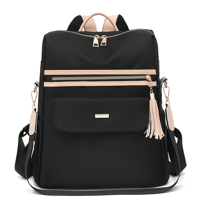 

Stylish Tassel Decor Backpack Purse, Casual Nylon Shoulder Bag, Lightweight Travel Schoolbag