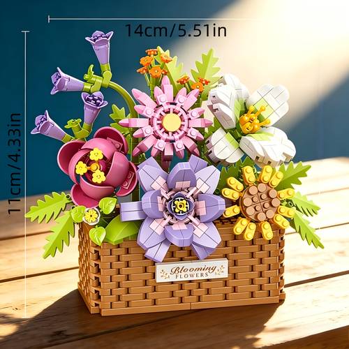 flower basket building block set floral set building block toy set creative plant flower ornament model office desktop centerpiece decoration ideal gift suitable for flower lovers mothers day birthday christmas valentines day