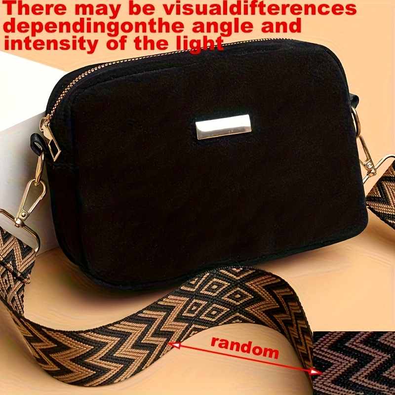 TEMU Nueva Bolso Bandolera de Moda para Mujer de Suedo y Terciopelo, Correa de Desmontable y Ajustable, Correa con Diseño de Color Aleatorio, Puede