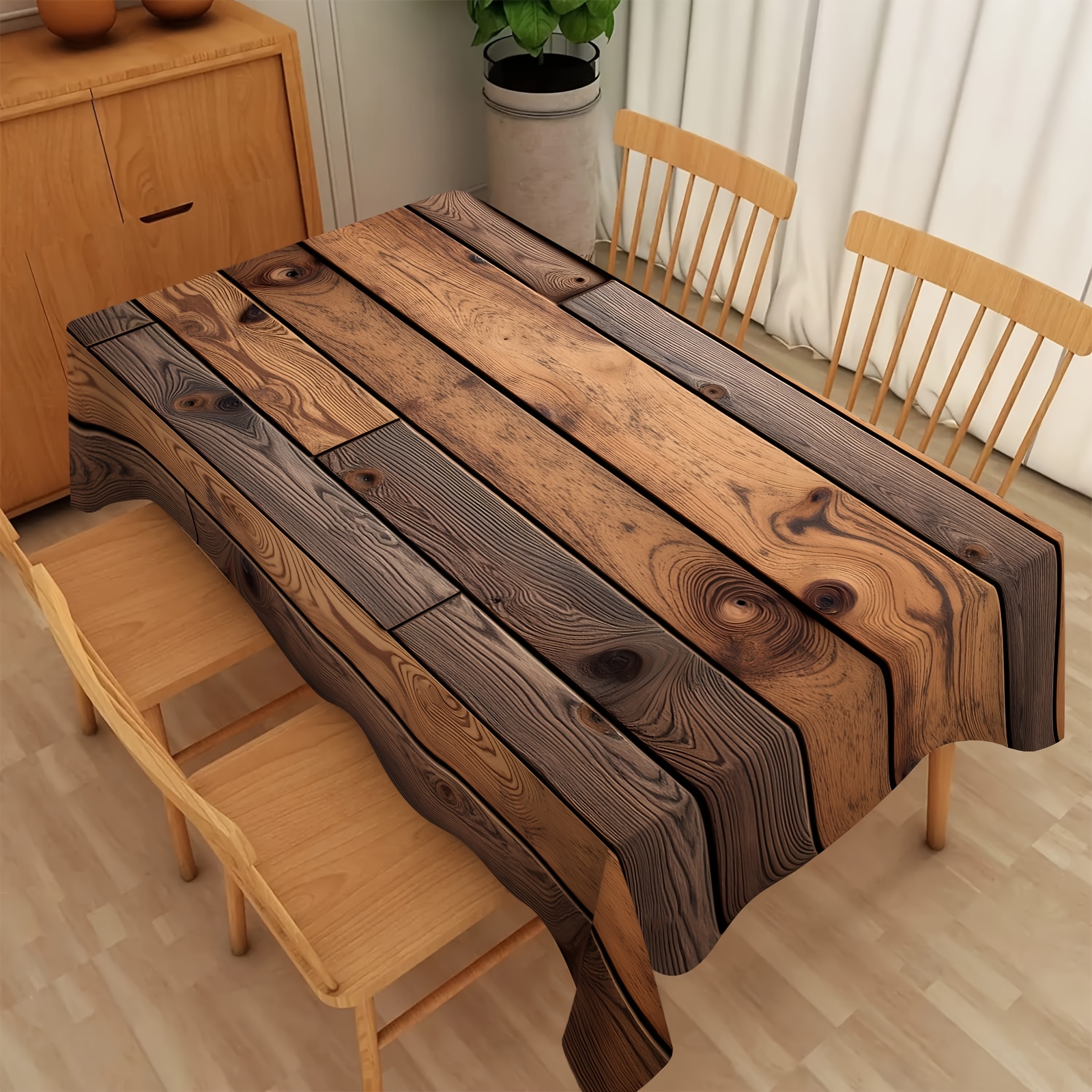 Image of 1pc 35inch X 55inch 55inch X 70inch 55inch X 78inch 55inch X 94inch Simulation Solid Wood Texture Tablecloth, Natural Texture For Table And Decoration Home Tablecloths
