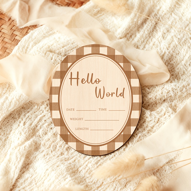 Hello Sign Wooden Oval Decorative Plaque for Youngster Arrival