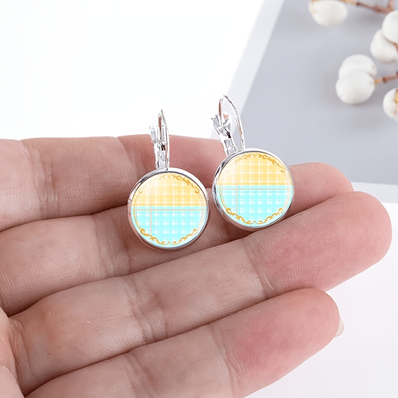 2pc Exquisite White Checkered Earrings Set with Ear Hooks