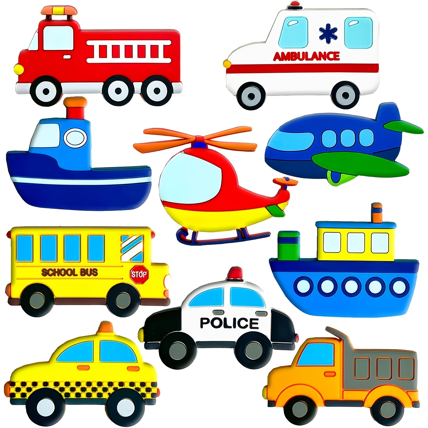 TEMU 10 Sheets Cute Cartoon Land Transportation Theme Dishwasher Magnet Set - Diverse Fire Truck, Ship, Airplane Patterns, Durable And Without .