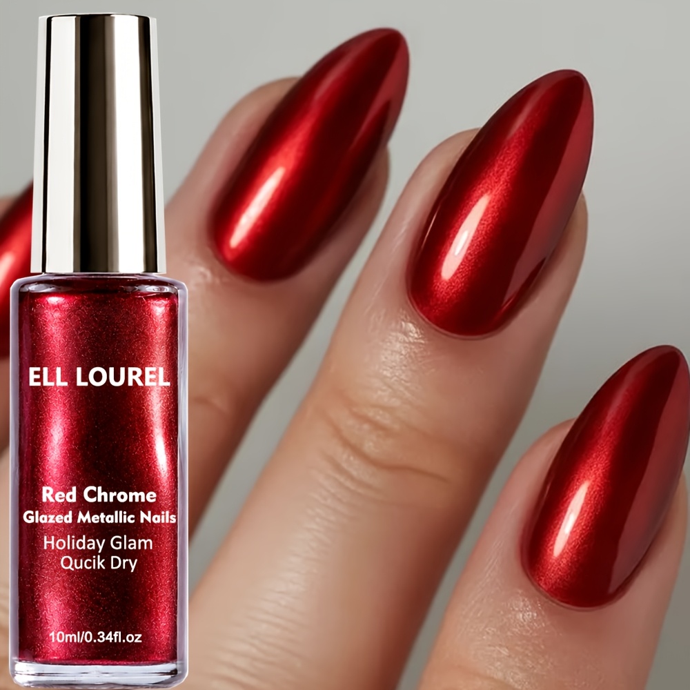 Image of Ell Metallic Nail Polish, Quick-dry Formula, Long-lasting Gloss, Vibrant Red Hue, Shimmering End Suitable For Daily Work And Parties, For Hands And Feet