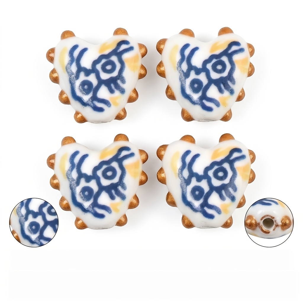 6pcs Handmade Ceramic Heart Beads for DIY Jewellery Making