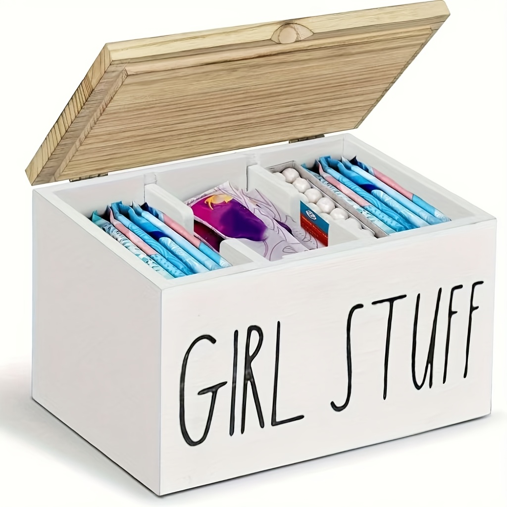Image of 1 Modern Wooden Bathroom Storage Box With Lid, Suitable For ' Items, Tampons, Sanitary Napkin Organizer Box, With Removable Dividers - ' Items Multifunctional 3-compartment Additions Box