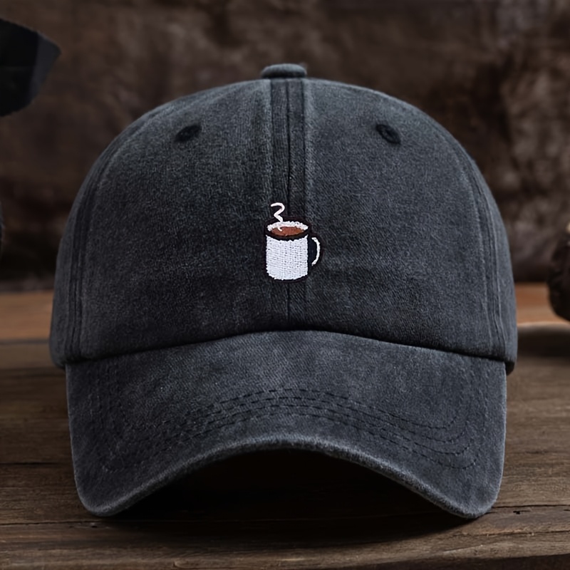 E-shop Herren Baseball Cap - Minimalistischer Kaffeeliebhaber Hut mit Becher-Design, maschinenwaschbares Textilgewebe für , Büro & Café – Einfarbiger